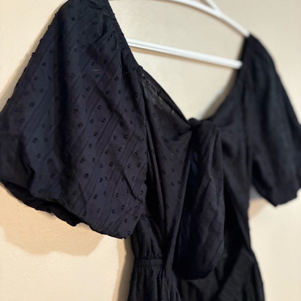Japna Black Eyelet Cotton Puff Sleeve Open Back Dress – Size Small EUC - Picture 12 of 16
